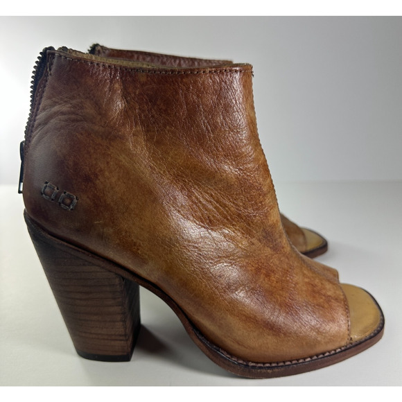 Bed Stu Peep Toe Zip Bootie Block Heel Distressed Brown Leather Boots Size 7 - Picture 13 of 16